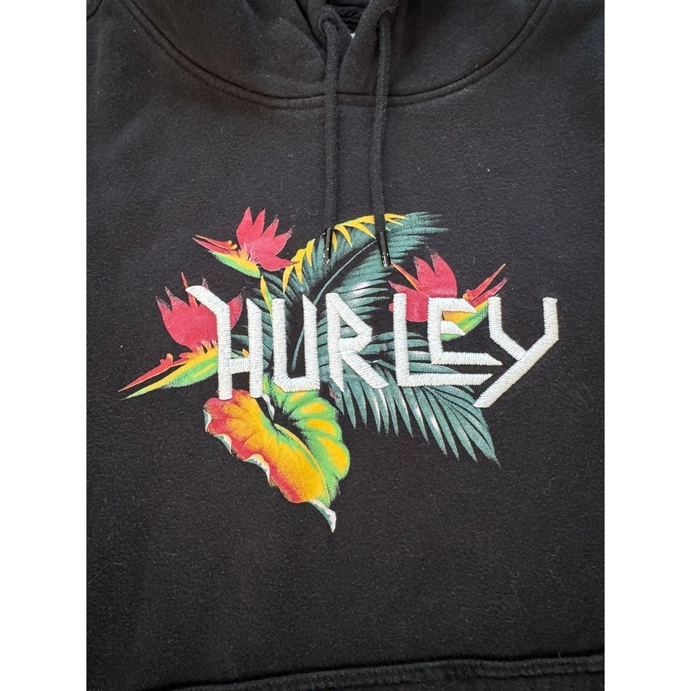 Hurley Mens Small Black Tropical Floral Logo Pullover Hoodie Sweatshirt Surfwear - Picture 2 of 6